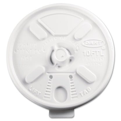 Dart Lift n' Lock Plastic Hot Cup Lids, Fits 10 oz Cups, White, 1,000/Carton