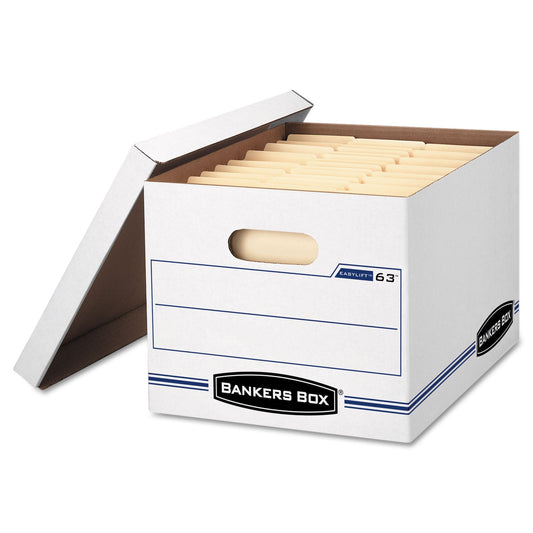 Bankers Box EASYLIFT Basic-Duty Strength Storage Boxes, Letter Files, 12.75" x 13.25" x 10.5", White/Blue, 12/Carton