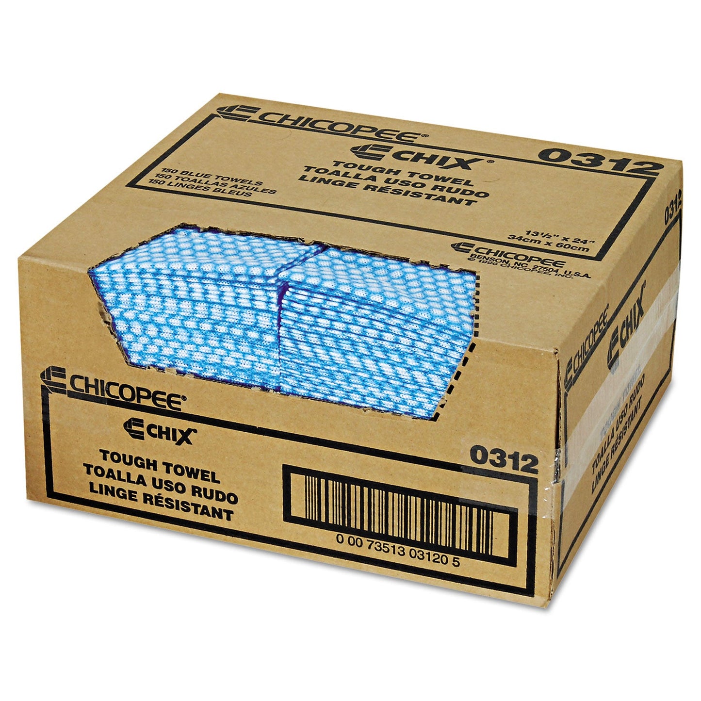 Chix Tough Towels, 13.25 x 24, Blue/White, 150/Carton