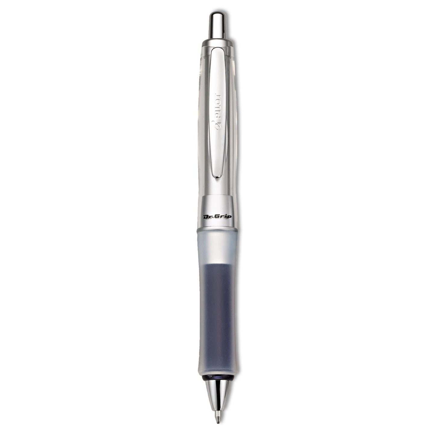 Pilot Dr. Grip Center of Gravity Ballpoint Pen, Retractable, Medium 1 mm, Black Ink, Silver/Charcoal Grip Barrel