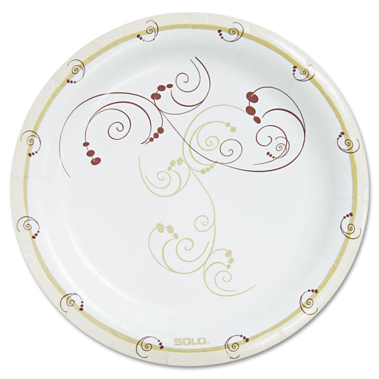 Dart Symphony Paper Dinnerware, Heavyweight Plate, 9" dia, Tan, 125/Pack