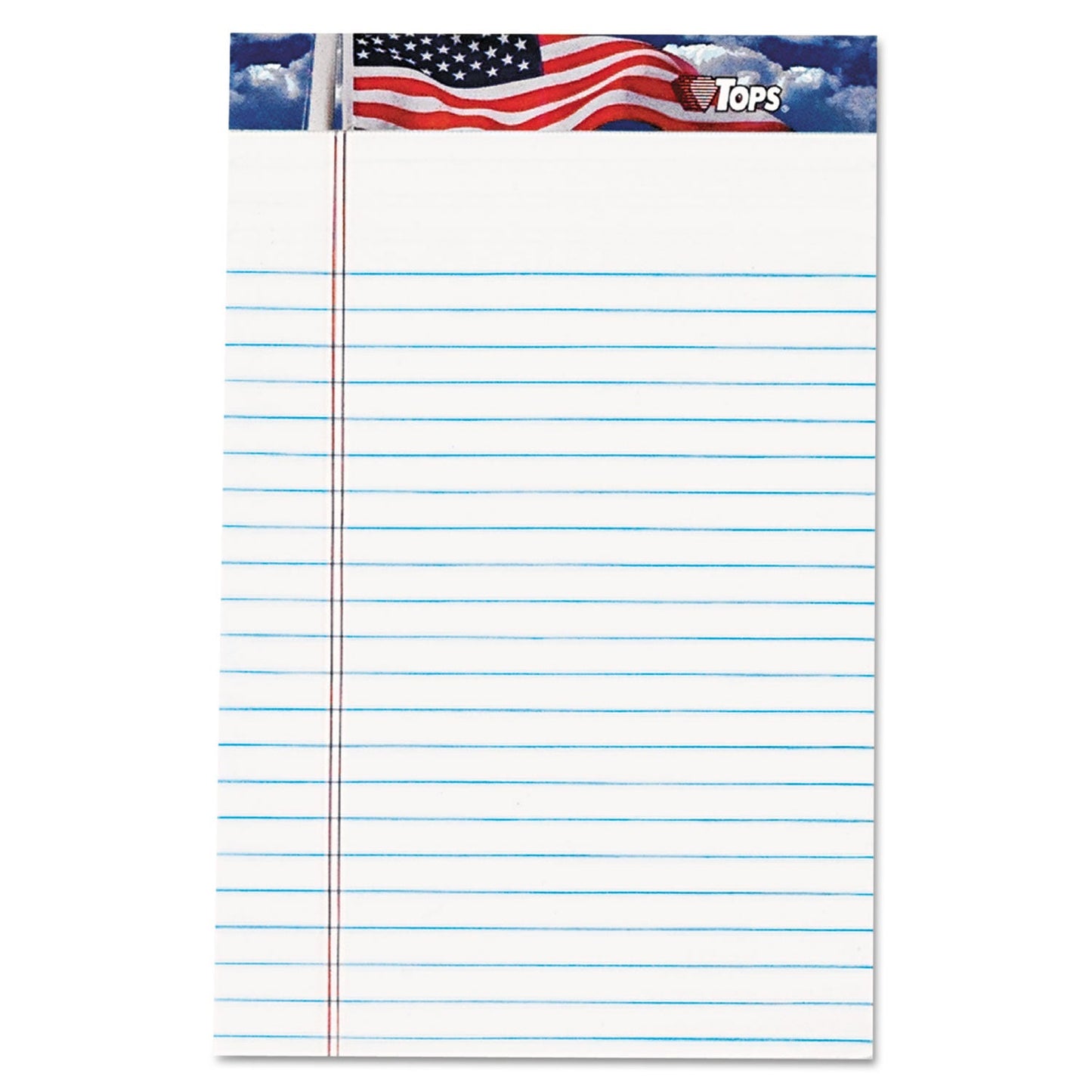 TOPS American Pride Writing Pad, Narrow Rule, Red/White/Blue Headband, 50 White 5 x 8 Sheets, 12/Pack