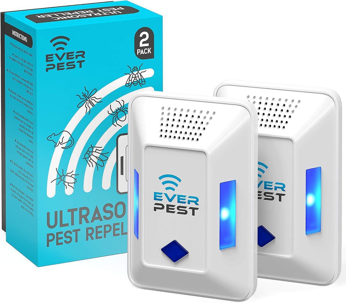 Ultrasonic Pest Control Repeller Plug in   2 Pack Device Repels Cockroach Cricket Bug Flea Fruit Flies Deterrent Ultrasound Insect Mice Roach Rat Scorpion Bat Squirrel Rodent Spider Wasp