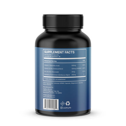 Immune Support Capsules for Adults with Elderberry, Vitamin C, Vitamin D3 & Zinc – Daily Immune Defense Supplement  Zealthy Life  60 Capsules