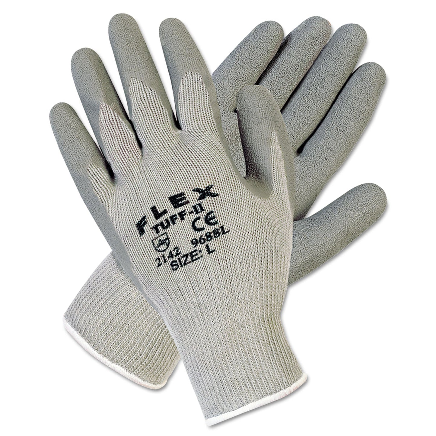 MCR FlexTuff Latex Dipped Gloves, Gray, Large, 12 Pairs