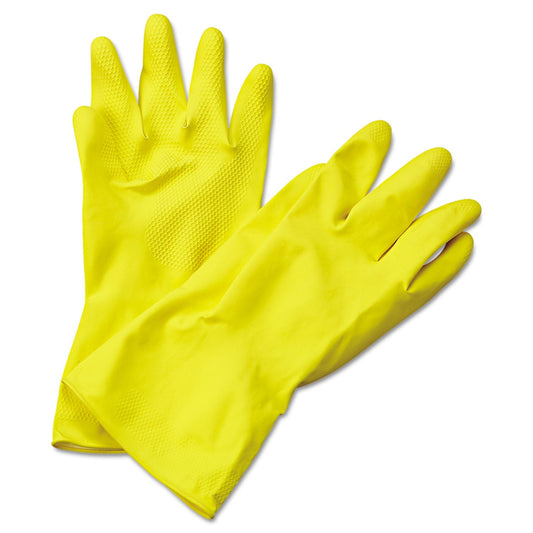 Boardwalk Flock-Lined Latex Cleaning Gloves, X-Large, Yellow, 12 Pairs