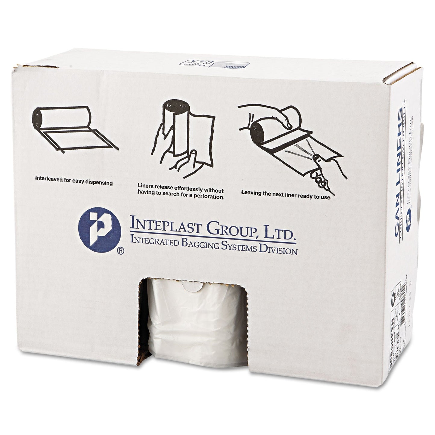 Inteplast Group High-Density Interleaved Commercial Can Liners, 60 gal, 22 microns, 38" x 60", Clear, 150/Carton