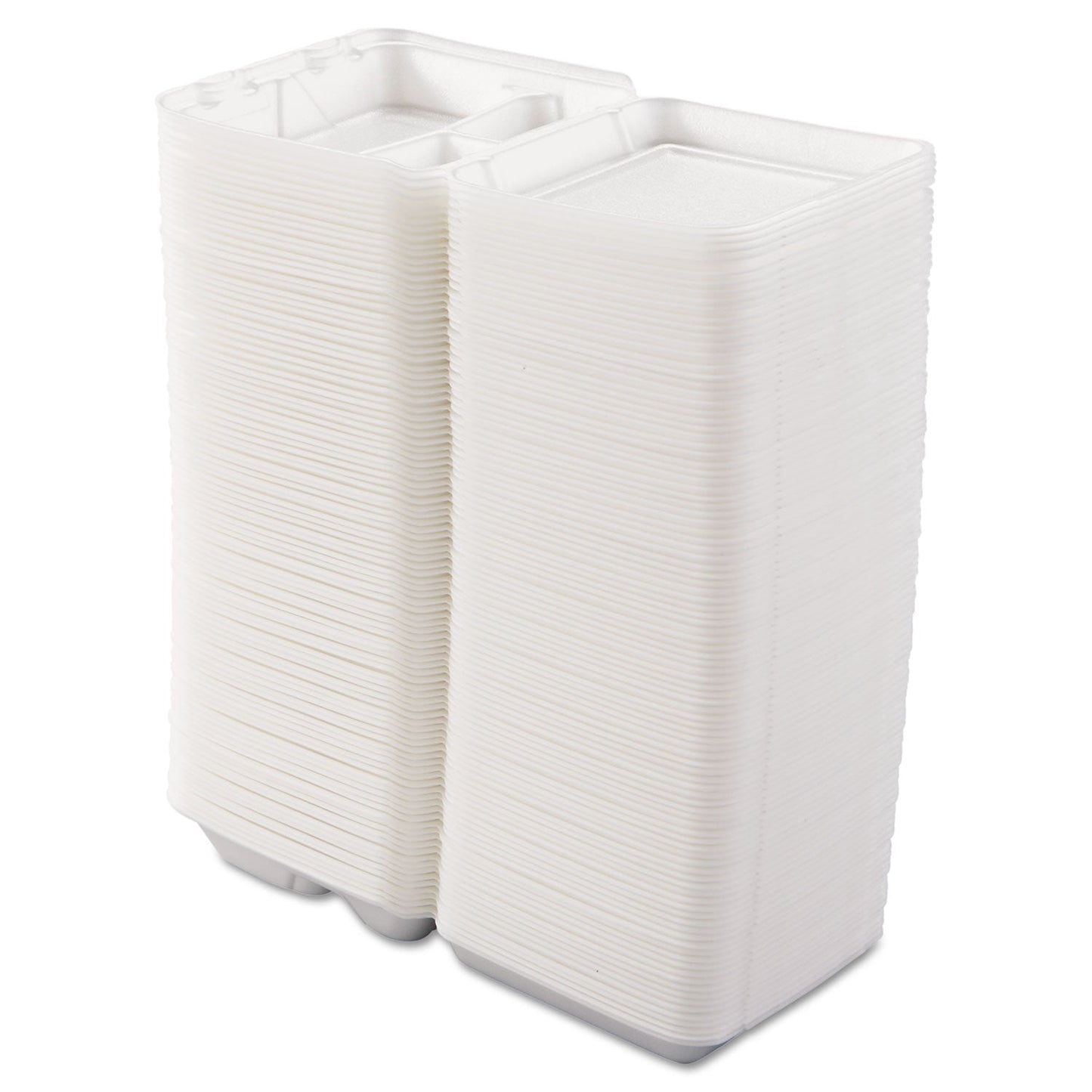 Dart Foam Hinged Lid Containers, 3-Compartment, 7.5 x 8 x 2.3, White, 200/Carton
