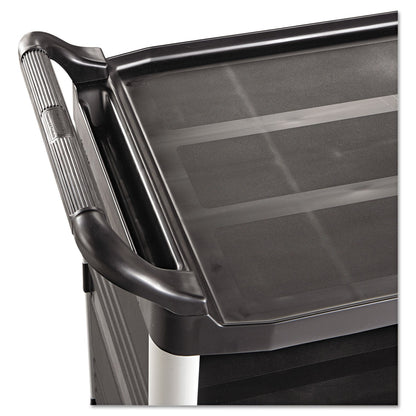 Rubbermaid Xtra Utility Cart with Enclosed Back/End Panels, Plastic, 3 Shelves, 300 lb Capacity, 20" x 40.63" x 37.8", Black