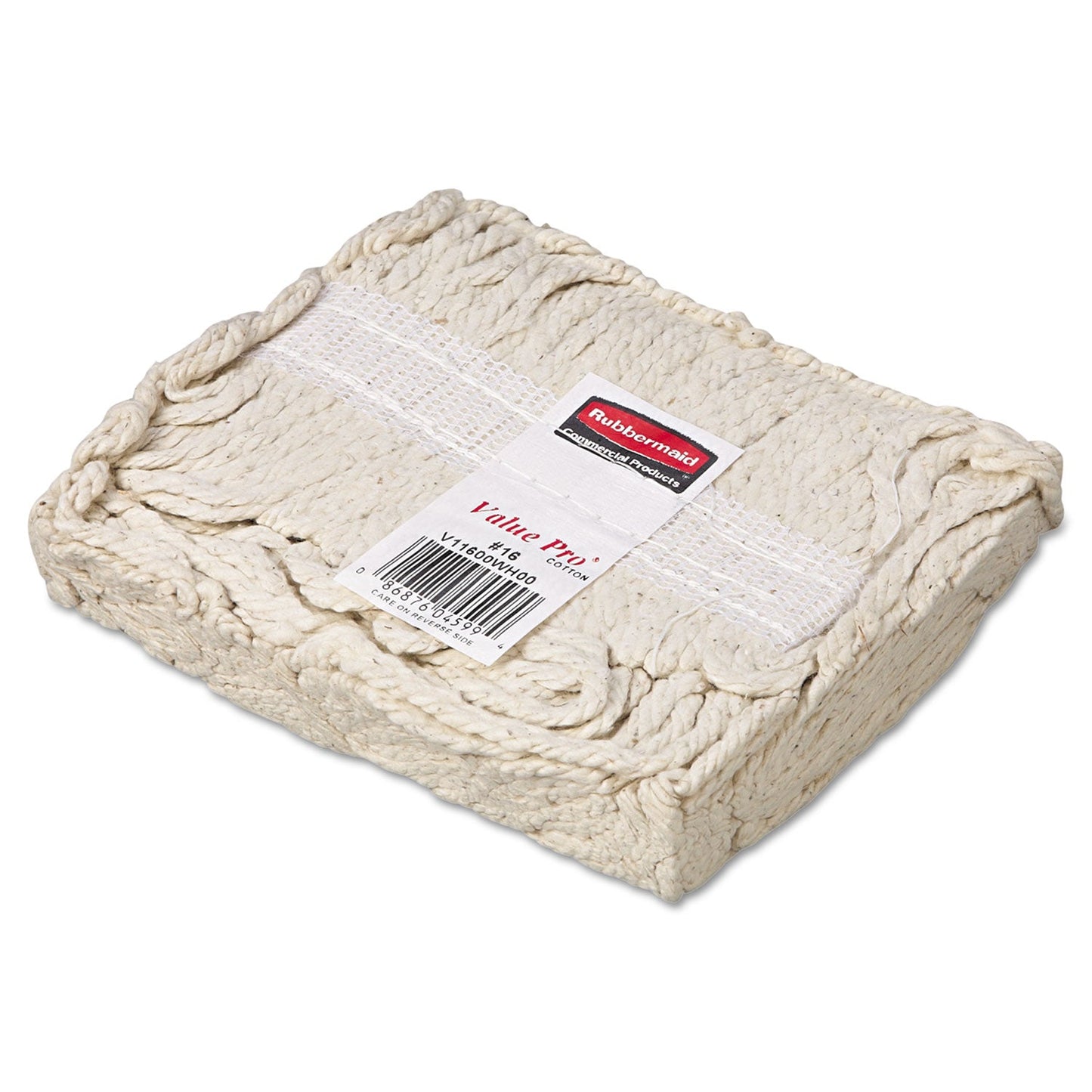 Rubbermaid Economy Cut-End Cotton Wet Mop Head, 16oz, 1" Band, White, 12/Carton