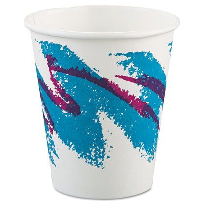 Dart Jazz Paper Hot Cups, 6 oz, White/Green/Purple, 50/Bag, 20 Bags/Carton