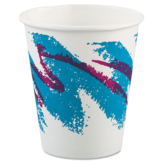 Dart Jazz Paper Hot Cups, 6 oz, White/Green/Purple, 50/Bag, 20 Bags/Carton