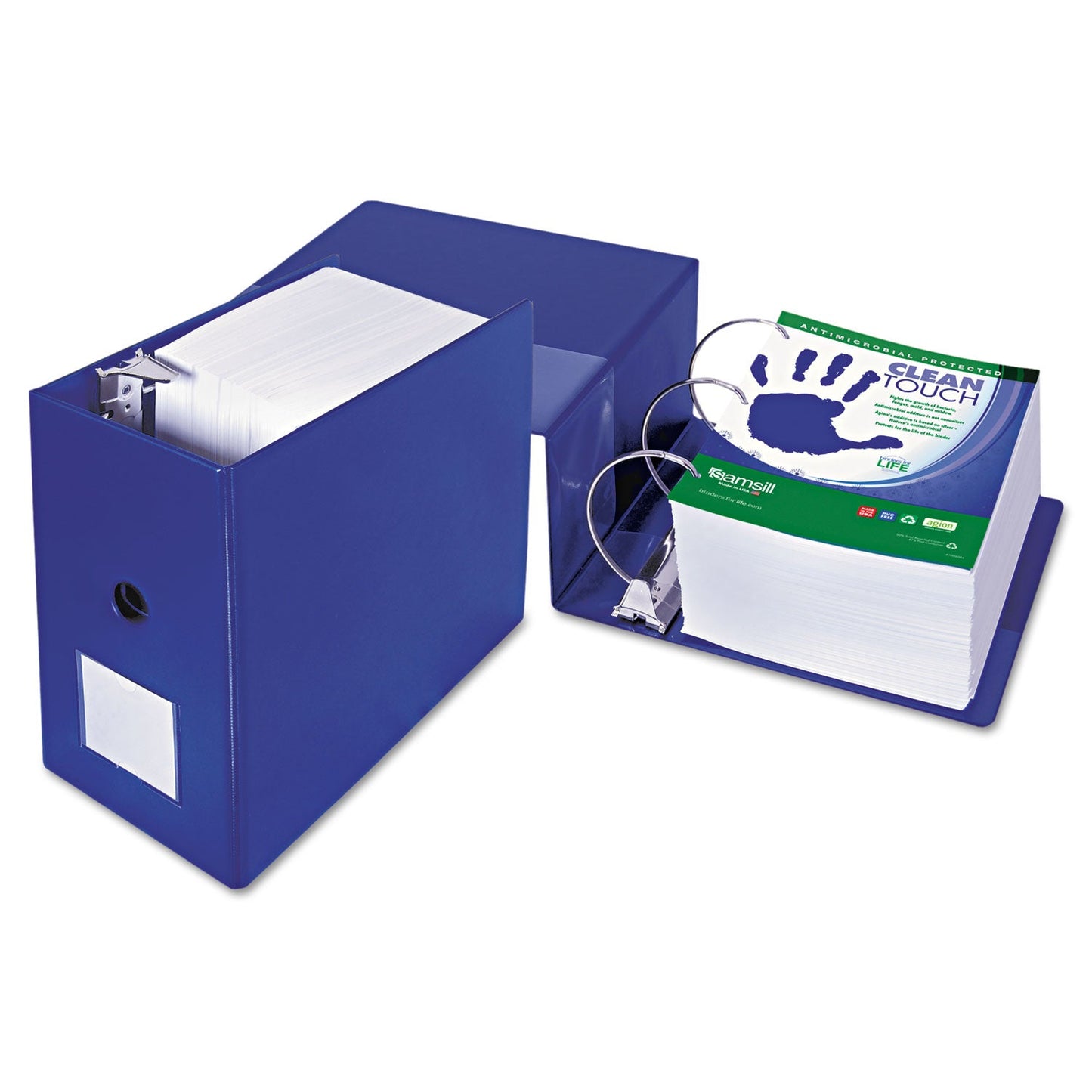 Samsill Clean Touch Locking D-Ring Reference Binder Protected w/Antimicrobial Additive, 3 Rings, 6" Capacity, 11 x 8.5, Blue