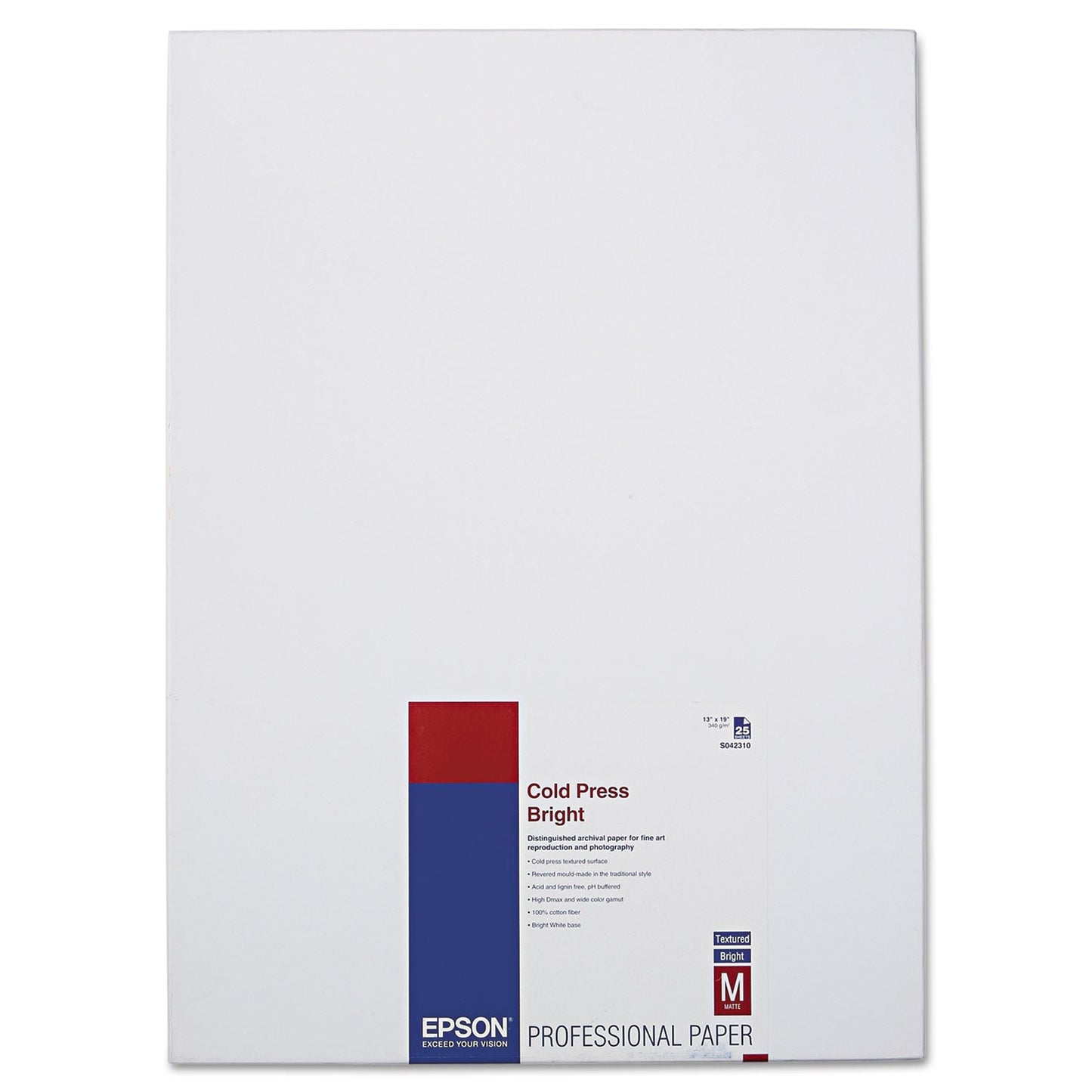 Epson Cold Press Bright Fine Art Paper, 21 mil, 13 x 19, Textured Matte White, 25/Pack