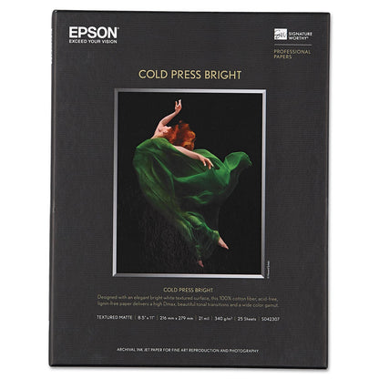 Epson Cold Press Bright Fine Art Paper, 21mil, 8.5 x 11, Textured Matte White, 25/Pack