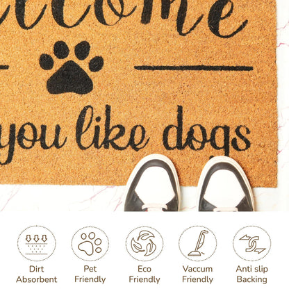Coir Doormat Non-Slip PVC Backing 'Hope You Like Dogs' Print 30x17 in Beige & Black