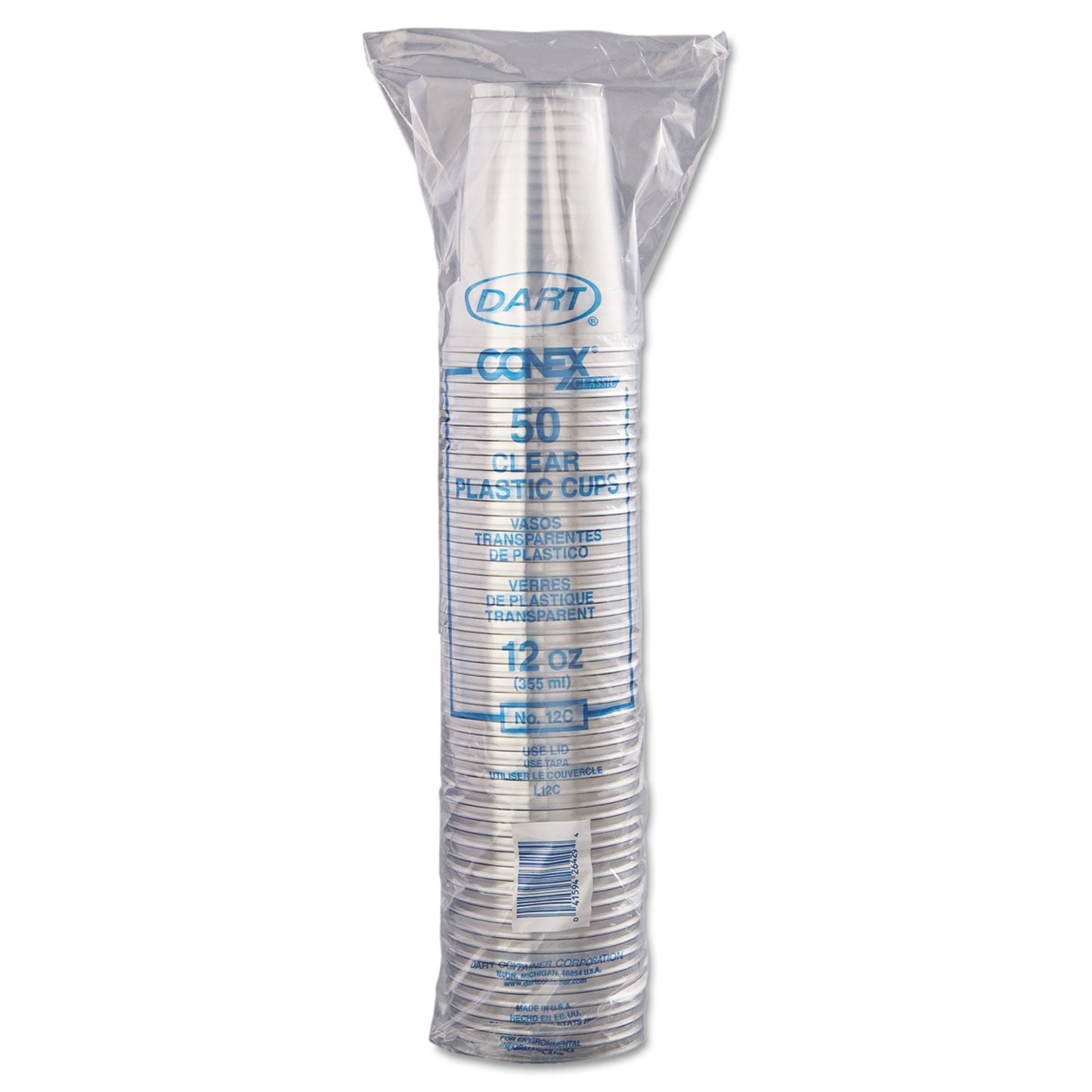 Dart Ultra Clear Cups, 12 oz, PET, 50/Bag, 20 Bags/Carton