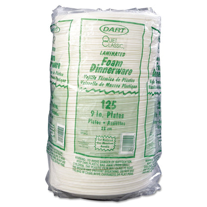 Dart Quiet Classic Laminated Foam Dinnerware, Plate, 9" dia, White, 125/Pack, 4 Packs/Carton