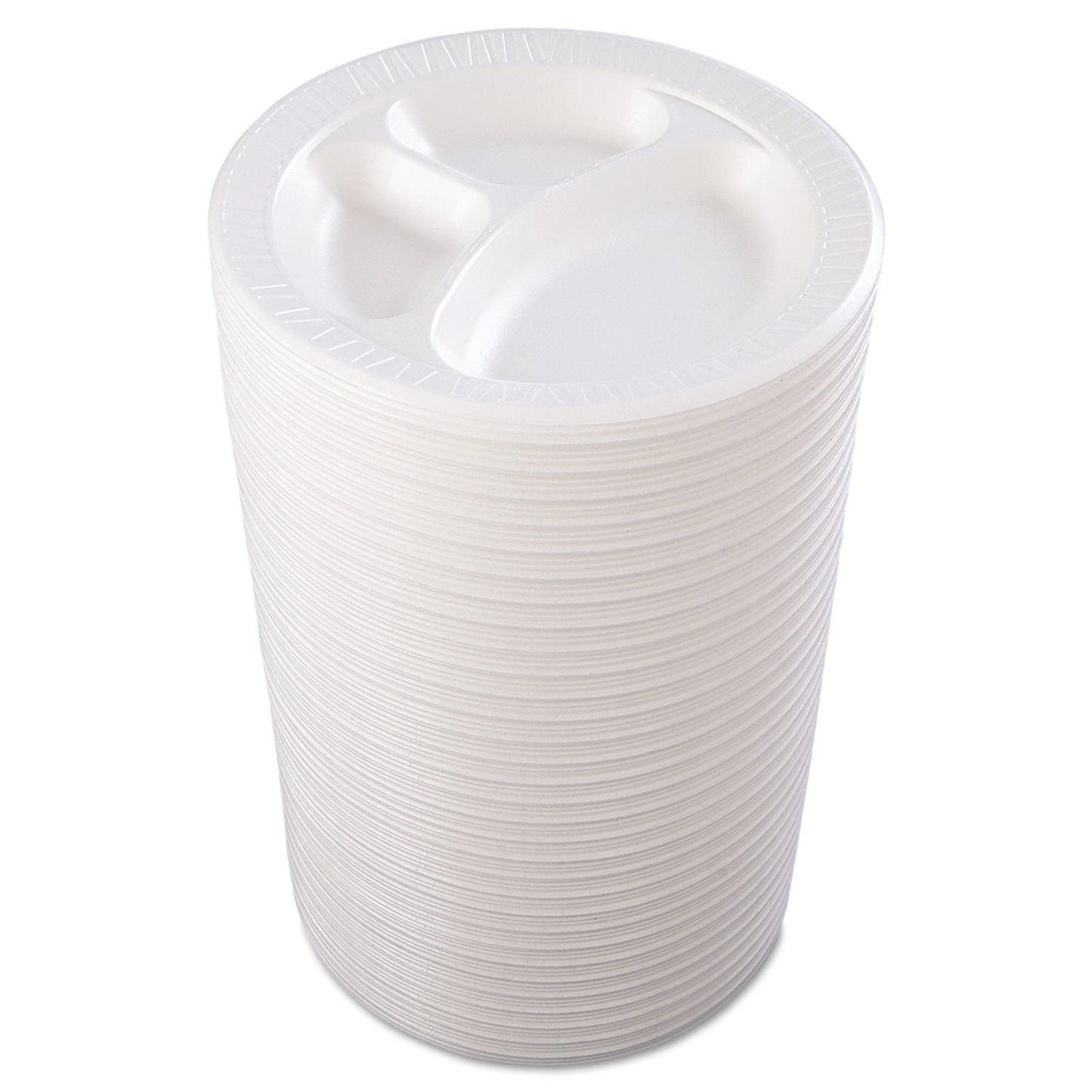 Dart Laminated Foam Dinnerware, Plate, 3-Compartment, 10.25" dia, White, 125/Pack, 4 Packs/Carton