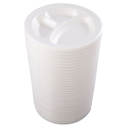Dart Laminated Foam Dinnerware, Plate, 3-Compartment, 10.25" dia, White, 125/Pack, 4 Packs/Carton