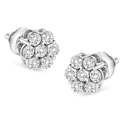 14K White Gold 1/2 cttw Round-Cut Diamond Floral Stud Earrings (I-J Color, SI2-I1 Clarity)