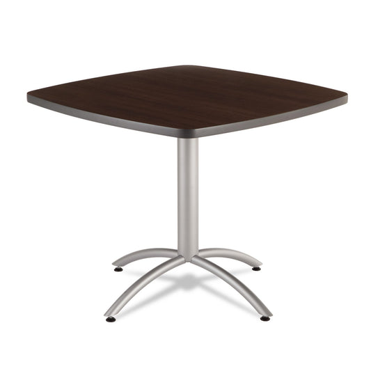 Iceberg CafeWorks Table, Cafe-Height, Square Top, 36w x 36d x 30h, Walnut/Silver