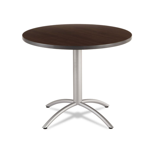 Iceberg CafeWorks Table, Cafe-Height, Round Top, 36" Diameter x 30h, Walnut/Silver