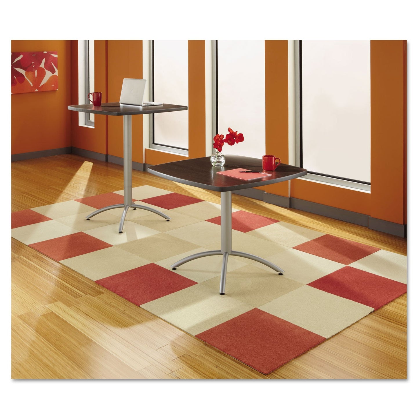 Iceberg CafeWorks Table, Cafe-Height, Square Top, 36w x 36d x 30h, Walnut/Silver