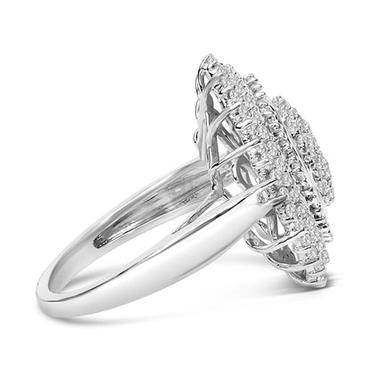 Sterling Silver 2.0 Cttw Diamond Oval Halo Cocktail Ring