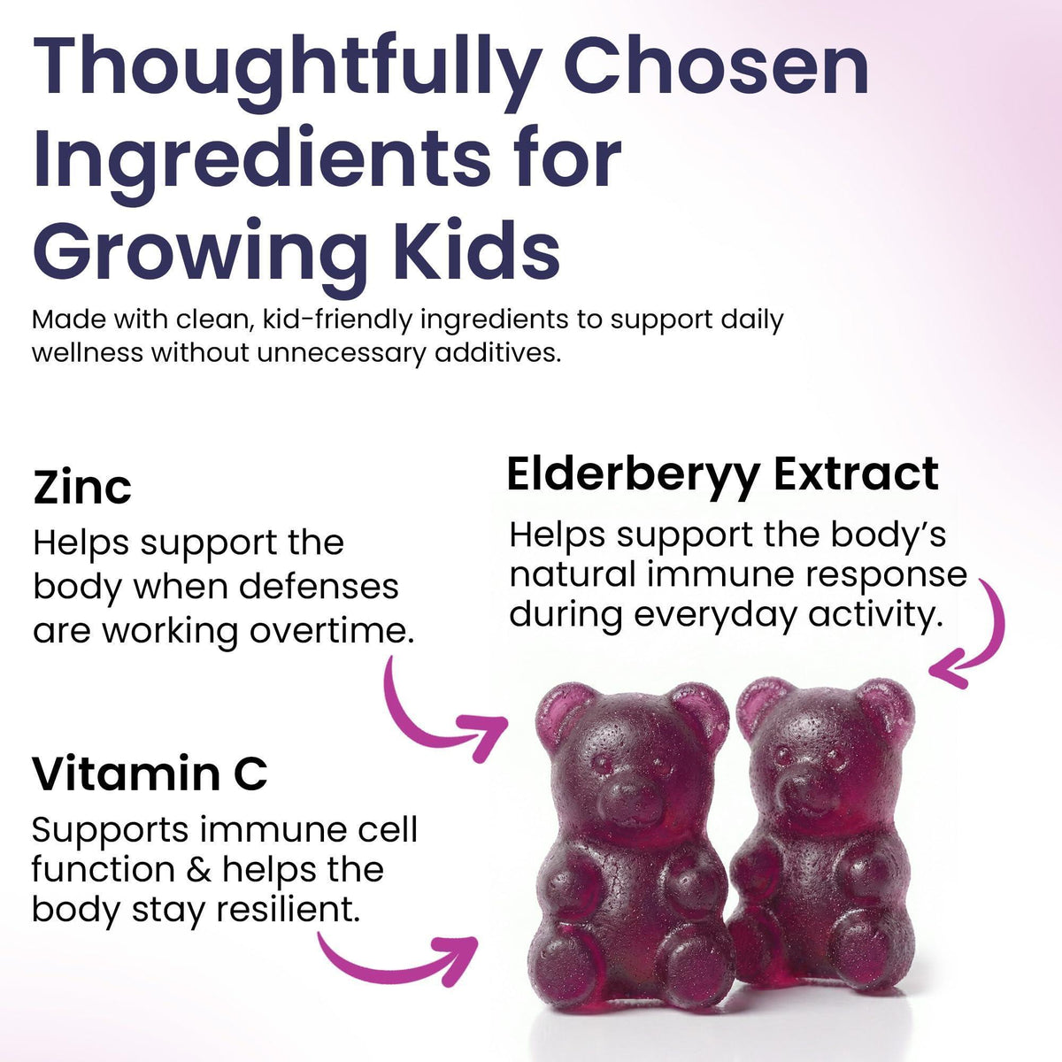 Elderberry Gummies for Kids  3 in 1 Immune Support with Zinc & Vitamin C   Kids Elderberry Gummies for Daily Immunity  Vegan Formula for Strong Immune Health   60 Count