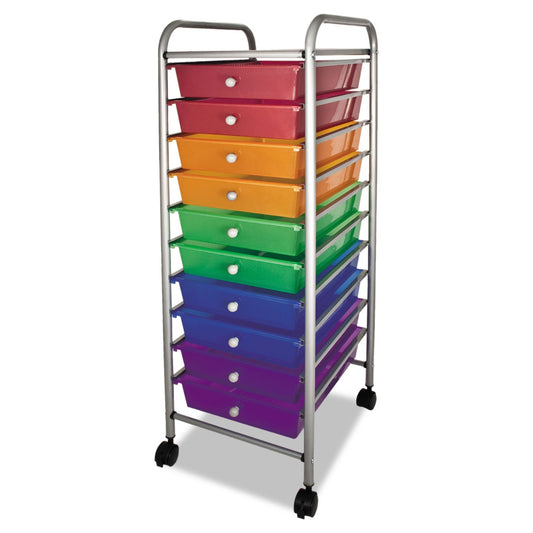 Advantus Portable Drawer Organizer, Metal, 1 Shelf, 10 Drawers, 13" x 15.38" x 37.75", Matte Gray/Assorted