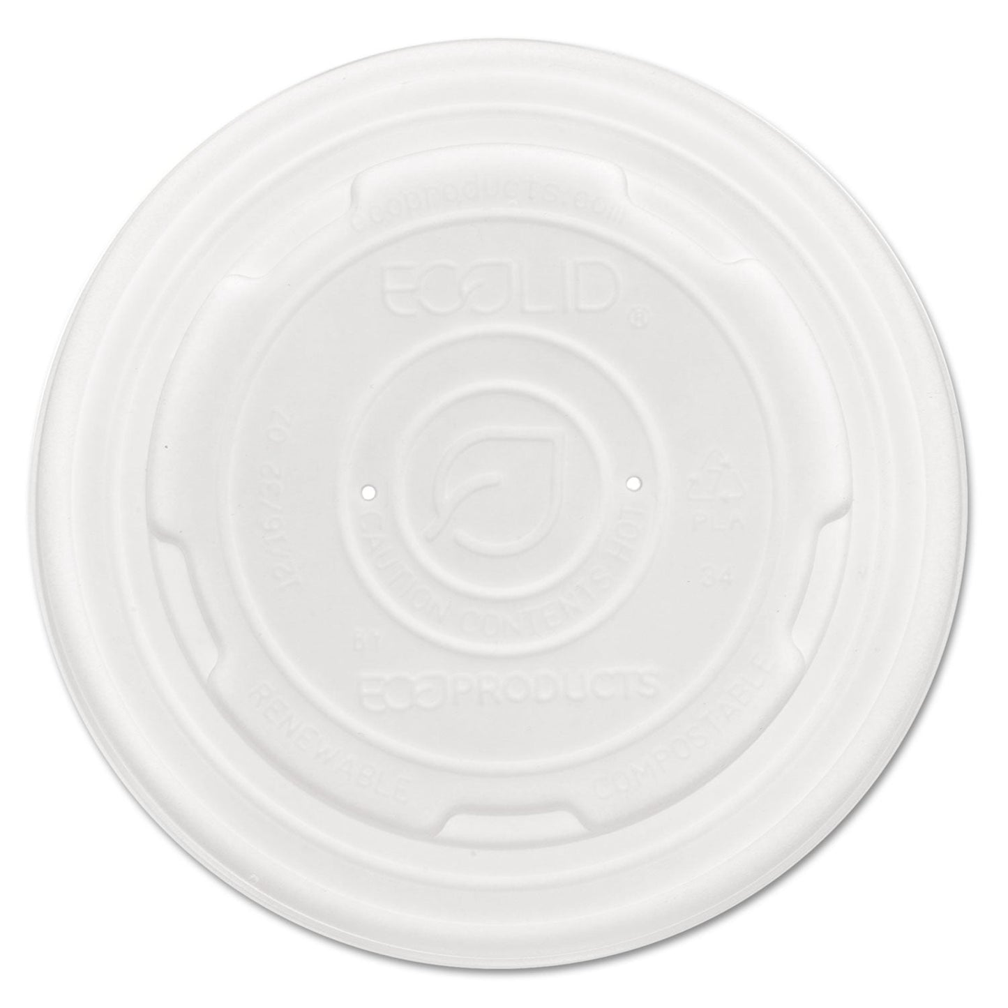 Eco-Products World Art PLA-Laminated Soup Container Lids for 12 oz, 16 oz, 32 oz, White, Plastic, 50/Pack, 10 Packs/Carton