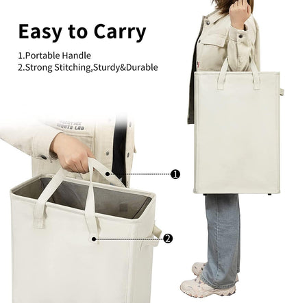 Small Laundry Hamper 45L – Slim Collapsible Hamper With Handles for Small Spaces (22 inchesBeige) –