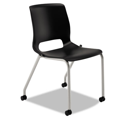 HON Motivate Four-Leg Stacking Chair, Supports Up to 300 lb, Onyx Seat, Black Back, Platinum Base, 2/Carton
