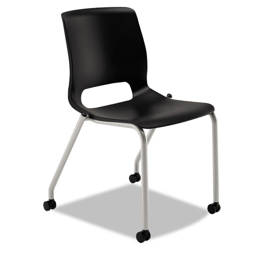 HON Motivate Four-Leg Stacking Chair, Supports Up to 300 lb, Onyx Seat, Black Back, Platinum Base, 2/Carton