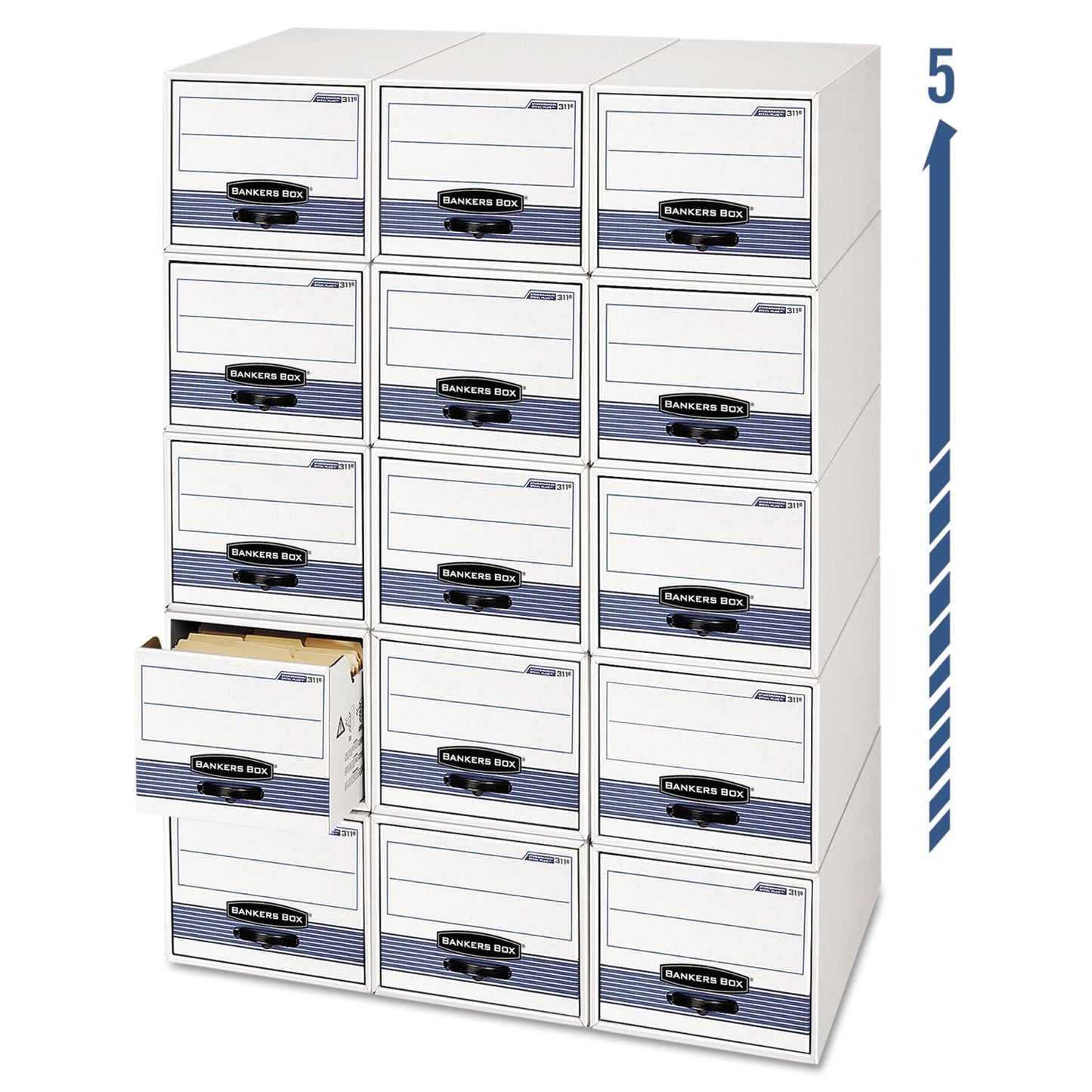 Bankers Box STOR/DRAWER STEEL PLUS Extra Space-Savings Storage Drawers, Legal Files, 17" x 25.5" x 11.5", White/Blue, 6/Carton