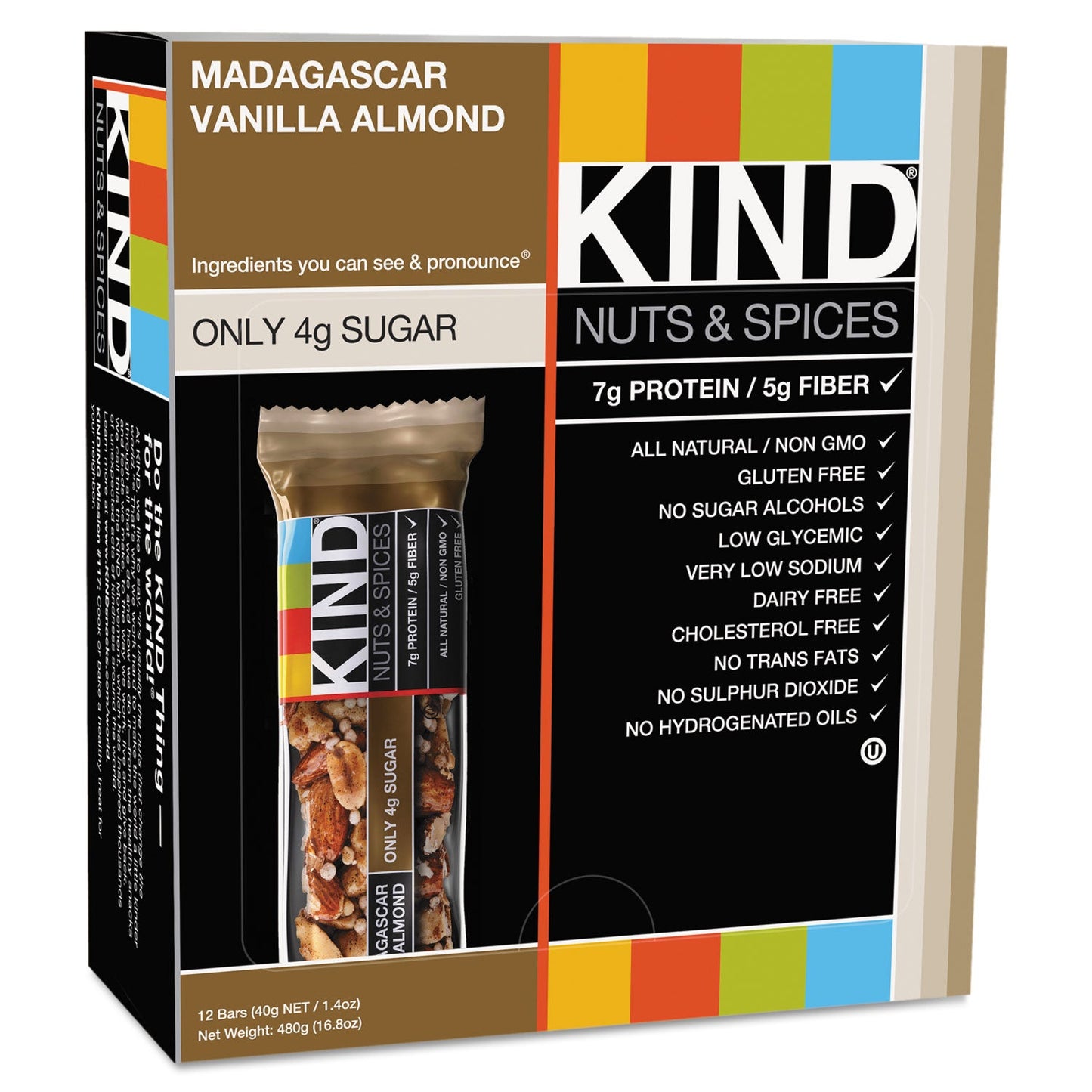 KIND Nuts and Spices Bar, Madagascar Vanilla Almond, 1.4 oz, 12/Box