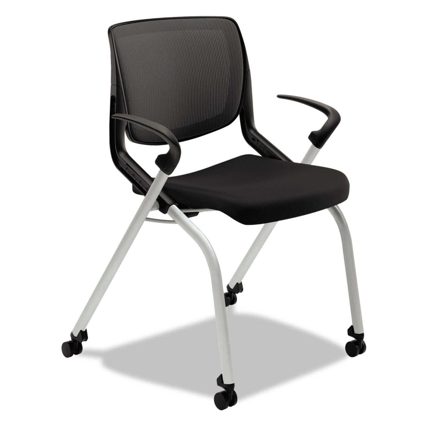 HON Motivate Nesting/Stacking Flex-Back Chair, Supports Up to 300 lb, Onyx Seat, Black Back, Platinum Base