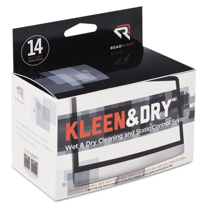 Read Right Two Step ScreenKleen Wet and Dry Cleaning Wipes, 5 x 5, 14/Box