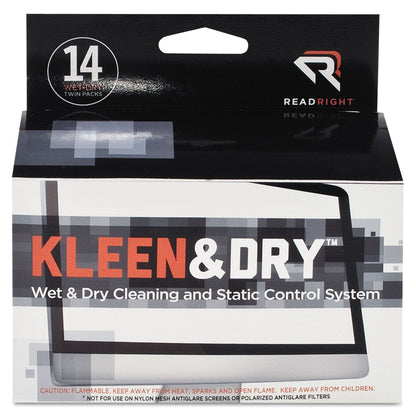 Read Right Two Step ScreenKleen Wet and Dry Cleaning Wipes, 5 x 5, 14/Box