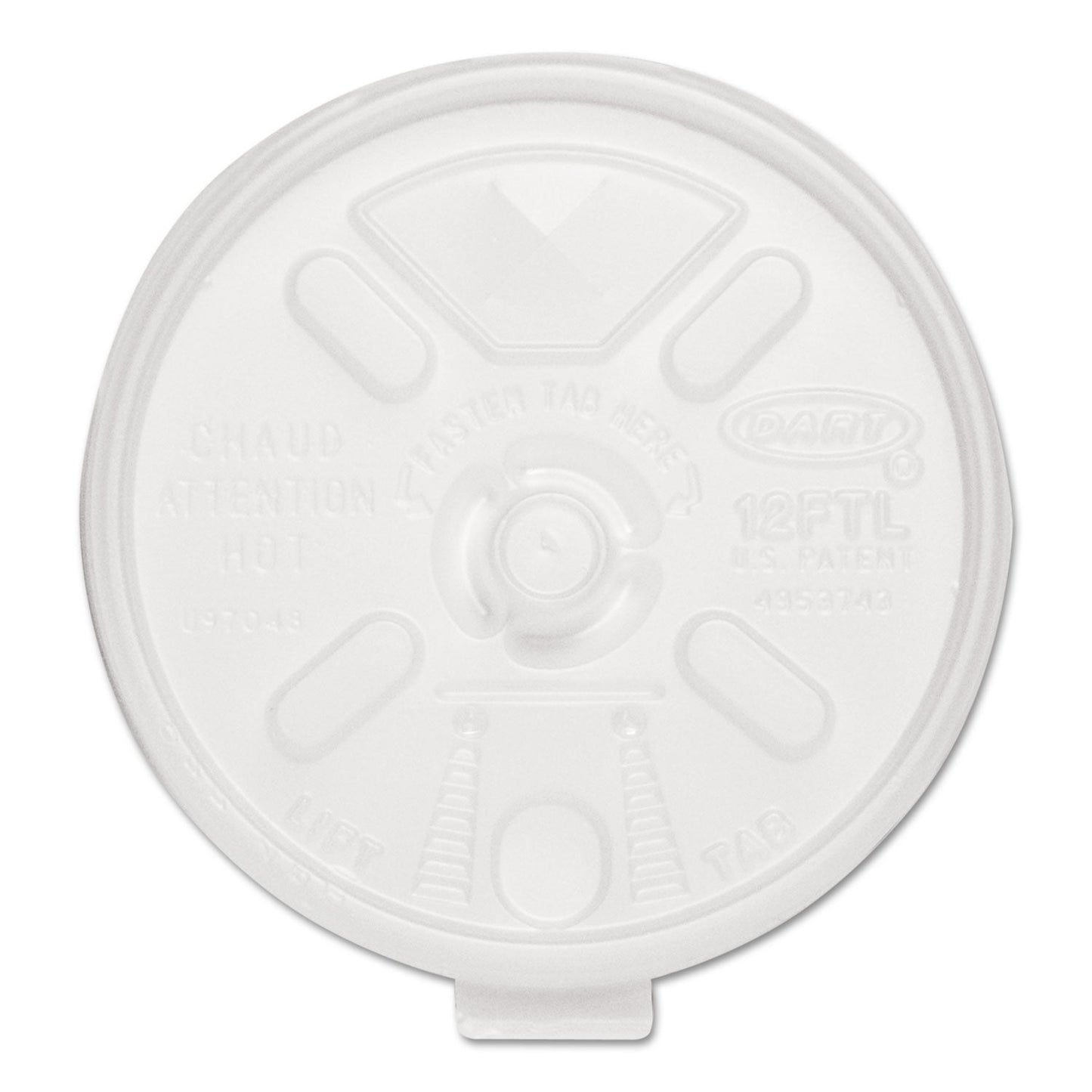 Dart Lift n' Lock Plastic Hot Cup Lids, With Straw Slot, Fits 10 oz to 14 oz Cups, Translucent, 100/Sleeve, 10 Sleeves/Carton