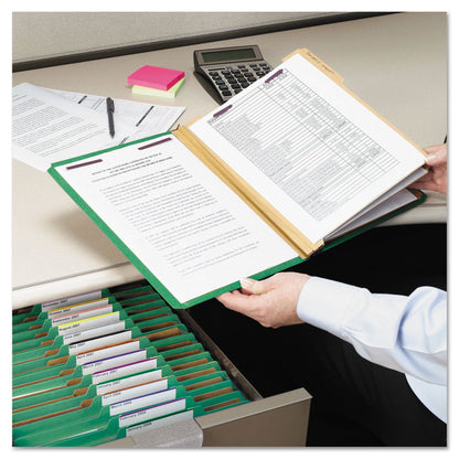 Smead Eight-Section Pressboard Top Tab Classification Folders with SafeSHIELD Fasteners, 3 Dividers, Letter Size, Green, 10/Box