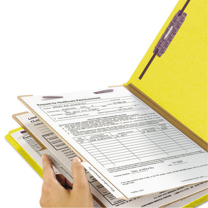 Smead Six-Section Pressboard Top Tab Classification Folders with SafeSHIELD Fasteners, 2 Dividers, Legal Size, Yellow, 10/Box