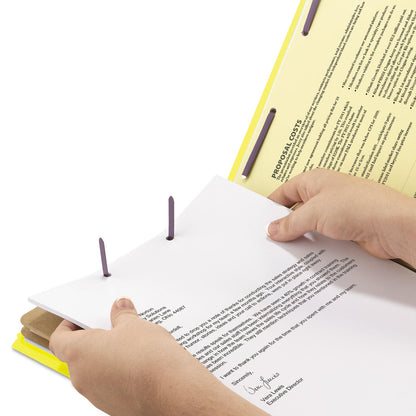 Smead Six-Section Pressboard Top Tab Classification Folders with SafeSHIELD Fasteners, 2 Dividers, Legal Size, Yellow, 10/Box