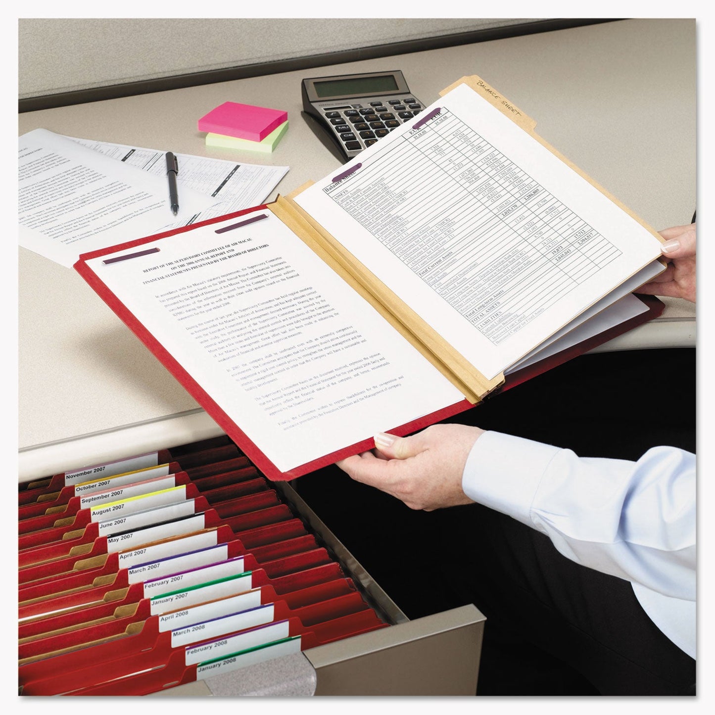 Smead Six-Section Pressboard Top Tab Classification Folders with SafeSHIELD Fasteners, 2 Dividers, Legal Size, Bright Red, 10/Box