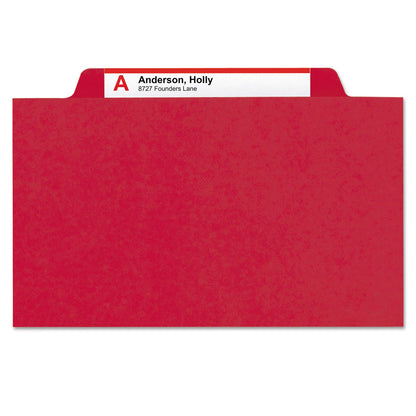 Smead 6-Section Pressboard Top Tab Pocket-Style Classification Folders with SafeSHIELD Fasteners, 2 Dividers, Letter, Red, 10/Box
