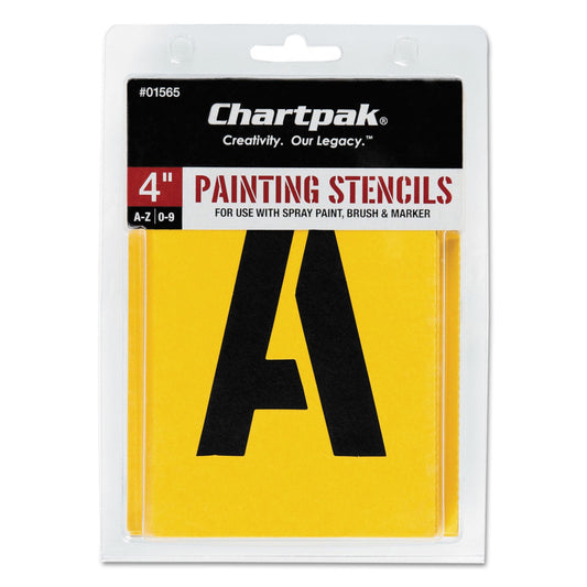 Chartpak Professional Lettering Stencils, Painting Stencil Set, A-Z Set/0-9, 4", Manila, 35/Set