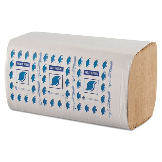 GEN Single-Fold Paper Towels, 1-Ply, 9 x 9.25, Kraft, 334/Pack, 12 Packs/Carton