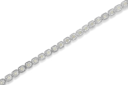 .925 Sterling Silver 1.0 Cttw Diamond Miracle-Set Square Milgrain 7" Link Tennis Bracelet (I-J Color, I3 Clarity)