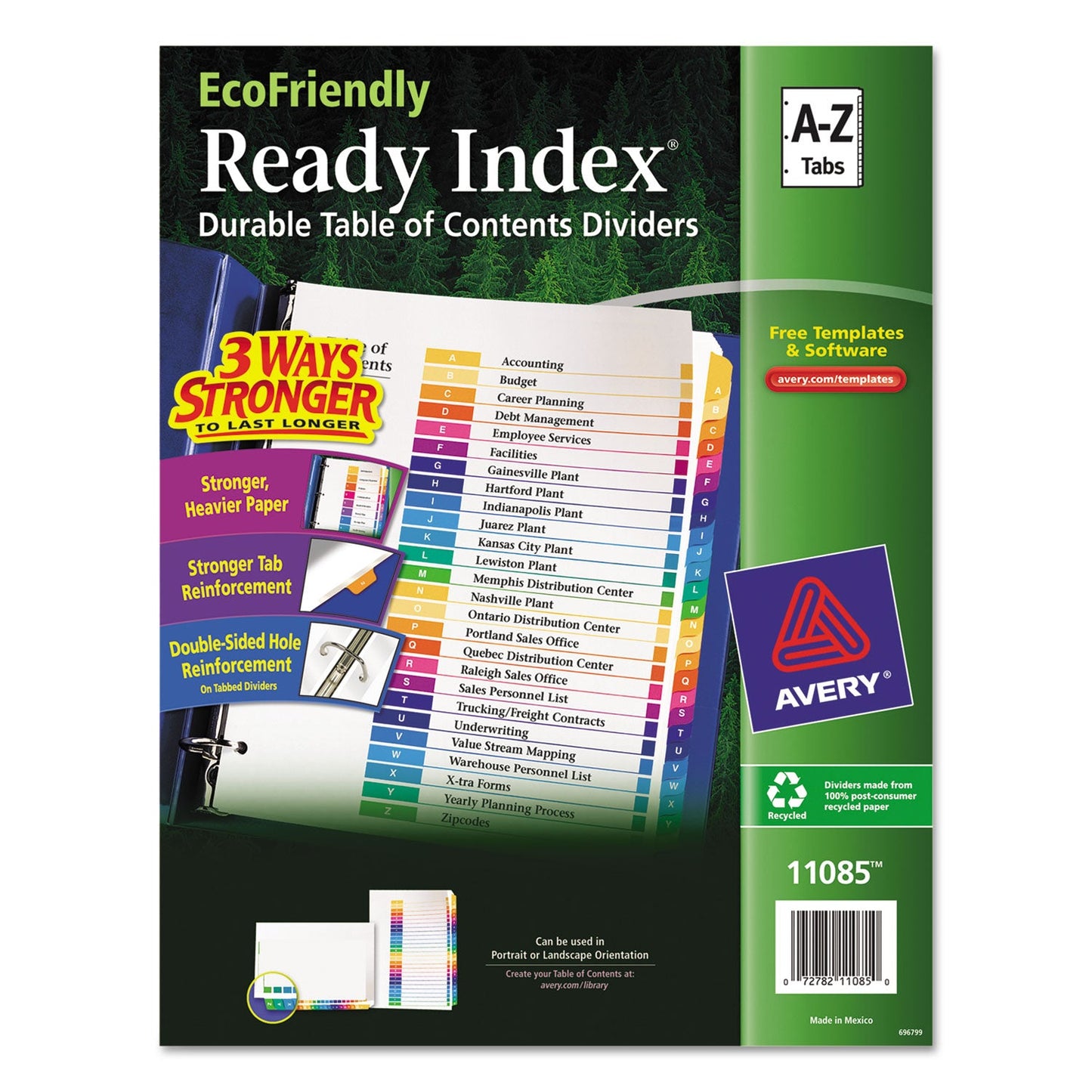 Avery Customizable Table of Contents Ready Index Dividers with Multicolor Tabs, 26-Tab, A to Z, 11 x 8.5, White, 1 Set